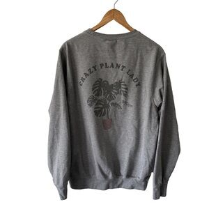 Cozy Gray Crazy Plant Lady Graphic Sweater Oversized Medium